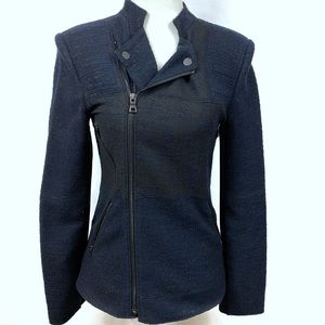 BCBG, Blue & Black Tweed Moto Jacket, XS